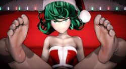 1girls 3d christmas christmas_lights christmas_outfit couch feet feet_up female foot_fetish green_eyes green_hair koikatsu legs_apart legs_up looking_at_viewer one-punch_man petite santa_costume santa_hat self_upload sic_phuck small_breasts smile smirk smirking_at_viewer soles tatsumaki toes