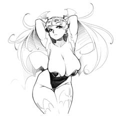 aeyga black_and_white clothing darkstalkers demxxx greyscale large_breasts morrigan_aensland sketch succubus