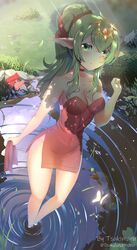 1girls bare_legs bare_shoulders breasts choker cleavage clothes_removed female female_only fire_emblem fire_emblem_awakening green_eyes hair_ornament humanoid_pointy_ears manakete nintendo no_panties pointed_ears pointy_ears ponytail sole_female solo tiki_(adult)_(fire_emblem) tiki_(fire_emblem) tsukimaru tsukizuramaru water