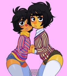 2boys bert ernie femboy girly male_only muppets sesame_street stockings uggu_bang