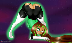 1girls ass big_ass chuyryu dark-skinned_female dc dc_comics dc_super_hero_girls embarrassed exposed_ass female female_only green_lantern jack-o_pose jessica_cruz latina looking_back ripped_clothing solo solo_female torn_open_bottoms