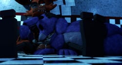 2boys 3d animatronic balls blue_body blue_skin bonnie_(fnaf) closed_eyes cum cum_in_mouth cum_on_penis erection eyepatch five_nights_at_freddy's fox foxy_(fnaf) gay genitals hand_on_head hook looking_pleasured male_only nsfwfrasty21 on_floor oral_sex penis rabbit red_body red_skin robot sitting video_games