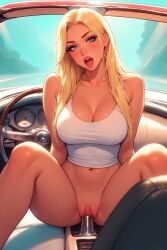ai_generated blonde_female blonde_hair blonde_hair_female blue_eyes bottomless car car_sex fucking_car gear_lever gear_shifter gear_stick inside_pussy perfect_body perfect_legs perfect_thighs perfect_tits riding riding_gear_lever riding_gear_shifter seduction seductive seductive_body seductive_eyes seductive_look seductive_mouth seductive_smile sex_with_car white_tank_top white_topwear