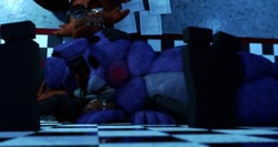 2boys 3d animatronic balls blue_body blue_skin bonnie_(fnaf) cheeks closed_eyes cum cum_in_mouth cum_on_penis erection eyepatch five_nights_at_freddy's fox foxy_(fnaf) gay genitals hand_on_head hook looking_pleasured male male_only nsfwfrasty21 on_floor oral_sex penis rabbit red_body red_skin robot sitting video_games