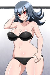 armpits black_bra black_underwear blue_hair bra breasts female female_focus female_only game_freak gym_leader looking_at_viewer medium_hair nintendo pokemon pokemon_hgss pokemon_rgby red_eyes sabrina_(pokemon) sabrina_(pokemon_hgss) smile solo_female thighs underwear voluptuous yensh