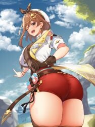 1girls ass ass_focus atelier_(series) atelier_ryza atelier_ryza_1 back_view bare_shoulders big_ass big_butt brown_eyes brown_gloves brown_hair bubble_ass bubble_butt clothed clothed_female curvaceous curvy curvy_female curvy_figure day daytime detailed_background fat_ass female female_focus female_only gloves hairbow hat headwear hi_res high_resolution highres huge_ass huge_butt large_ass long_hair looking_back one_eye_closed open_mouth outdoors outside rayral rear_view reisalin_stout smile smiling smiling_at_viewer solo solo_female solo_focus tagme thick_thighs thighs viewed_from_behind voluptuous voluptuous_female white_hat white_shirt wink winking winking_at_viewer