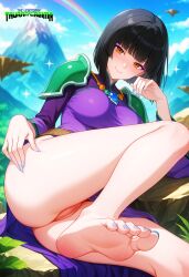 ai_generated black_hair blush breasts dress dress_lift eyebrows_visible_through_hair eyeshadow fair-skinned_female feet female foot_fetish foot_worship highres island light-skinned_female logo looking_at_viewer lying_on_side mature_female mature_woman mayethikayian_(species)_(the_legendary_tauran'creima) mountain orange_eyes original original_character outside painted_nails pale-skinned_female panties pov_feet pussy rainbow sacredcourage self_upload serenity_addlebeen_(the_legendary_tauran'creima) shadowrealmarts short_hair smiling_at_viewer solo_female stable_diffusion the_legendary_tauran'creima toes voluptuous_female