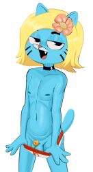 2025 4_fingers accessory anthro balls bedroom_eyes big_eyes biped black_choker black_eyebrows black_eyes black_jewelry black_markings black_necklace blonde_hair blue_balls blue_body blue_ears blue_fur blue_markings blue_nipples blue_tail briefs briefs_pull cartoon_network chastity_cage chastity_device choker clothed clothing clothing_pull cock_cage curved_eyebrows digital_drawing_(artwork) digital_media_(artwork) domestic_cat eyebrows facial_markings fangs felid feline felis femboy fingers flower flower_accessory flower_in_hair fur genitals glistening glistening_balls glistening_choker glistening_eyes glistening_flower glistening_genitalia glistening_hair glistening_jewelry glistening_necklace gumball_watterson hair hair_accessory half-closed_eyes head_markings humanoid_hands iris jewelry light_body light_fur light_hair looking_at_viewer male male_only mammal markings monotone_balls monotone_genitals monotone_hair multicolored_briefs multicolored_clothing multicolored_underwear muzzle_(marking) narrowed_eyes navel necklace nipples no_pupils open_mouth open_smile pink_tongue plant pointy_ears portrait prick_ears red_nose seductive short_hair simple_background smile smiling_at_viewer snout solo solo_male spakka5 standing tail teeth the_amazing_world_of_gumball three-quarter_portrait three-quarter_view tongue topless topless_anthro topless_male two_tone_briefs two_tone_clothing two_tone_underwear underwear underwear_pull whisker_markings white_background white_sclera wig