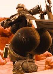 1girls 3d 3d_(artwork) ass_focus black_bodysuit blender bodysuit cape fully_clothed helldiver_(helldivers) helldivers_2 helmet huge_ass huge_breasts impossible_bodysuit impractical_armor latex looking_at_viewer masked_female on_one_knee skulrot99 voluptuous voluptuous_female