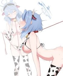 absurdres ako_(blue_archive) animal_ear_hairband animal_ears animal_print bell bikini bikini_top_lift blue_archive blue_hair clothes_lift collar cow_ear_hairband cow_ears cow_horns cow_print cow_print_bikini cow_print_gloves cow_print_thighhighs cowbell elbow_gloves faceless faceless_female fake_animal_ears fake_horns female fucked_silly gloves hairband highres holding holding_leash horns leash micro_bikini mintchoco_(minchothudong) multiple_views nipples open_mouth print_bikini print_gloves print_thighhighs red_collar sex sex_from_behind standing standing_sex sweat swimsuit thighhighs tongue tongue_out