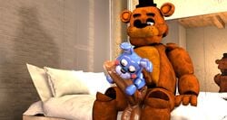 2boys 3d animatronic balls bear bedroom big_balls big_penis cum_dripping_from_penis cum_on_penis erection five_nights_at_freddy's five_nights_at_freddy's:_sister_location freddy_(fnaf) gay genital_fluids genitals hands_on_penis looking_down male male_only mirror nsfwfrasty21 penis puppet_bonnie_(fnafsl) rabbit robot sitting sitting_on_bed video_games