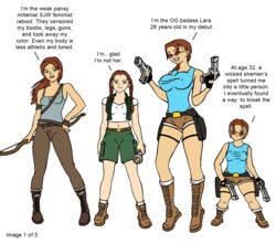 (original_artist_tbd) boots clothing complaining dwarf dwarf_female dwarfism eyewear female firearm footwear handgun handwear human lara_croft lara_croft_(classic) lara_croft_(survivor) looking_over_eyewear looking_over_glasses looking_over_sunglasses midget no_nude pale_skin red-tinted_eyewear sallyx short_lady sunglasses those_damn_millenials_i_tell_ya tinted_eyewear tomb_raider tomb_raider_(survivor) video_games weapon white_background