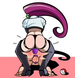 anonymous_male bondage chastity_cage chastity_device duo elbow_gloves femdom from_behind game_freak gloves high_heels jessie_(pokemon) malesub nintendo pegging pokeball pokemon strap-on thigh_boots thighhighs zalder-sm