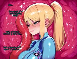 1female 1girls absurd_res absurdres ai_assisted ai_generated bangs before_blowjob before_oral before_sex big_ass big_breasts big_butt blonde_hair blue_bodysuit blue_eyes blush bodysuit breasts busty comic dialogue female female_only gloves high_heels hourglass_figure light-skinned_female light_skin metroid nintendo ponytail samus_aran sandcrop sci-fi short_hair skin_tight solo submissive submissive_female tentacle_handjob tentacle_pit tight_clothing voluptuous voluptuous_female