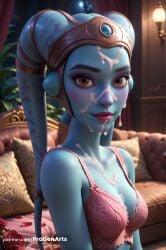 1girls aayla_secura ai_generated alien artist_name bed blue_skin blurry blurry_background bra breasts brown_eyes cleavage clone_wars closed_mouth colored_skin cum cum_on_body cum_on_breasts facial flower hi_res humanoid indoors jedi lingerie lips looking_at_viewer lucasfilm makeup medium_breasts nose patreon_username petals pillow pink_bra progenarts red_bra red_flower red_rose rose rose_petals smile solo star_wars star_wars:_the_clone_wars star_wars_rebels twi'lek underwear upper_body web_address