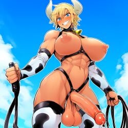1futa abs absurd_res ai_generated animal_ears areolae armpits balls bdsm_gear bdsm_outfit bell belly belly_button big_balls big_breasts big_penis blonde_futa blonde_hair blue_eyes blush bondage bovine breasts choker clenched_teeth clothed clothing collar cow_girl cow_horns cow_print_armwear cow_print_legwear cow_print_socks cow_print_thighhighs cow_tail cowgirl_outfit crazy_eyes dark-skinned_futa dark_skin dickgirl dominant dominant_futa dominant_intersex dominatrix elbow_gloves futadom futanari harness highres holding_object holding_whip horn horns horny huge_balls huge_breasts huge_cock human humanoid humanoid_penis intersex large_breasts large_penis latex minotaur monster_girl muscular muscular_futa naked naked_stockings nipples novelai nude original_character outdoors penis perky_nipples smile smirk smirking socks solo standing stockings tan_body tan_skin tanned tanned_skin thigh_socks thighhighs whip