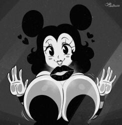 1girls 2025 2d 5_fingers against_glass artist_name black_and_white black_hair boobs breast_press breasts busty cartoon cartoony clothed clothing female female_only hair heart hearts huge_breasts human joaoppereiraus kiss_mark looking_at_viewer medium_hair oc original_character pale-skinned_female pale_skin sally_mcboing smile smile_at_viewer solo solo_female twin_buns white-skinned_female white_skin