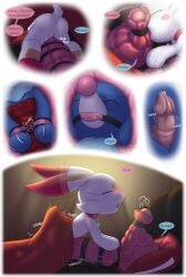 anthro_on_anthro bondage comic gag_ball humping in_bed nintendo pokemon_(species) popplio precum scorbunny tagme under_covers
