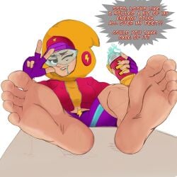 barefoot brawl_stars curvaceous curvy curvy_body curvy_female feet feet_together female fit fit_female foot_fetish foot_focus huntress max_(brawl_stars) nude nude_female soles sweat sweatdrop sweaty_body tacitusart toes