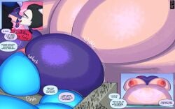 2025 absurd_res areola ass balls belly big_balls big_belly big_breasts big_butt big_vulva bodily_fluids breasts breeding butt_tattoo closed_eyes comic cum cum_inflated_belly cum_inside dark_body dark_fur dark_hair dialogue digital_media_(artwork) dragon eeveelution egg english_text female french_kissing frozenartifice fur generation_2_pokemon genital_fluids genitals green_eyes hair hi_res highlights_(coloring) horn huge_balls huge_belly huge_breasts huge_butt hybrid hybrid_pokemon hyper hyper_balls hyper_belly hyper_breasts hyper_genitalia hyper_pregnancy hyper_vulva inflation ira_(frozenartifice) kissing macro male male/female mammal markings mythological_creature mythological_scalie mythology nintendo nipples nude open_mouth outside oviposition pokemon pokemon_(species) pregnant purple_body pussy scalie size_difference sky smile speech_bubble squish tail tattoo teeth terra_macro text thick_thighs tiny_people tongue tongue_out umbreon vulva wide_hips womb_tattoo