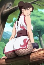 1girls ai_generated ass ass_focus ass_press ass_support big_ass big_butt braid breasts brown_eyes brown_hair bubble_ass bubble_butt china_dress chinese_clothes cleavage dress female female_focus female_only fishnet_stockings fishnets flame_print forest hair_bun hi_res high_resolution highres large_ass light-skinned_female light_skin log long_hair looking_at_viewer looking_back medium_breasts naruto naruto:_the_last naruto_(series) nature ninja no_panties no_panties_under_dress outdoors pale-skinned_female pale_skin pinup ponytail presenting_ass presenting_butt qipao see-through see-through_clothing short_hair shounen_jump shueisha shuriken sitting sitting_in_tree sleeveless_dress smile solo solo_female solo_focus squatting stockings swept_bangs tenten tied_hair tree uncensored viewed_from_behind weekly_shonen_jump wood wrist_cuffs
