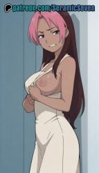 1girls 2d ai ai_generated anime anime_style brown_hair dark-skinned_female dark_skin eye_contact female female_focus female_only flashing flashing_breasts fullmetal_alchemist gritted_teeth half-closed_eyes looking_at_viewer multicolored_hair nipple one_breast_out one_breast_out_of_clothes one_tit_out parted_lips pink_hair purple_eyes rose_thomas seramic_seven solo solo_female solo_focus standing teeth tit_out uncensored uncensored_breasts uncensored_nipples