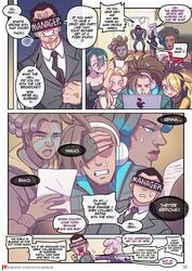 4boys 4girls ahri akali_jhomen_tethi cellphone censored clothed comic crossdressing dark-skinned_male dark_skin dialogue ekko english_text evelynn female fox_girl human human_male indoors k/da_ahri k/da_akali k/da_all_out_ahri k/da_all_out_akali k/da_all_out_evelynn k/da_all_out_kai'sa k/da_all_out_series k/da_evelynn k/da_kai'sa k/da_series kai'sa kitsune league_of_legends light-skinned_female light-skinned_male light_skin lucian_(league_of_legends) male male/female page_32 speech_bubble strongbana succubus text true_damage_ekko true_damage_series true_damage_yasuo yasuo