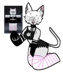 1girls black_eyes cat_cutout cat_ears cat_keyhole_bra catgirl cleavage cleavage_cutout collar goskydive open_mouth pink_stockings roblox roblox_avatar robloxian source_request stockings tagme tail transparent_background white_hair