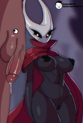 2025 2_horns anthro areola arthropod artist_name balls big_breasts biped black_areola black_nipples black_sclera blurred_background blush blush_stickers bodily_fluids breasts cloak clothed clothed/nude clothed_anthro clothed_female clothing digital_media_(artwork) dripping duo eyelashes faceless_character faceless_human faceless_male female female_anthro genital_fluids genitals glans glistening glistening_balls glistening_body glistening_breasts glistening_genitalia glistening_glans glistening_penis glowing glowing_eyes half-erect hi_res hollow_knight_(franchise) hollow_knight_x_humans horn hornet_(hollow_knight) human looking_at_genitalia looking_at_penis male male/female male_human mammal mostly_nude mostly_nude_anthro mostly_nude_female mouthless nipples non-mammal_breasts non-mammal_nipples non-mammal_vulva nude nude_human penis pink_glans precum precum_drip red_cloak red_clothing tan_balls tan_body tan_penis tan_skin team_cherry text thick_thighs url vein veiny_penis voider_(artist) vulva white_eyes