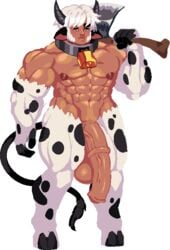 1boy abs axe balls bara big_nipples big_penis black_and_white_fur cloud_meadow cow_ears cow_horns cow_print cow_tail cowbell dark-skinned_male dark_nipples dark_skin equine_penis erect_nipples facial_hair fallameesto fur holding_axe holding_object holstaurus hooves male male_nipples male_only muscles muscular muscular_arms muscular_legs muscular_male muscular_thighs nipples pecs penis png purple_eyes sideburns solo solo_male spotted_fur thick_eyebrows thick_lips white_hair