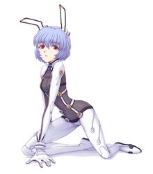 1girls blue_hair bodysuit breasts bunny_ears bunnysuit clothing female human neon_genesis_evangelion pale-skinned_female pale_skin pilot_suit plugsuit rebuild_of_evangelion rei_ayanami short_hair skin_tight sole_female test_plugsuit