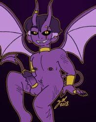 1boy 2018 artist_signature biting_lip black_sclera bracelet bracelets cock_ring demon demon_horns demon_tail demon_wings digital_media_(artwork) ear_piercing hi_res high_resolution highres horns incubus looking_at_viewer male_only not_furry not_furry_focus nude nude_male original original_character penis penis_piercing piercing prince_albert_piercing purple_background purple_body purple_hair purple_nails purple_skin scar_across_eye sharp_nails sharp_teeth solo solo_focus solo_male wings yellow_pupils zal-cryptid