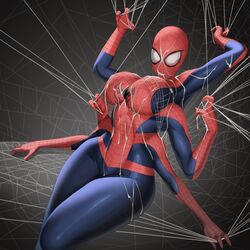 1girls 6_arms big_breasts bodysuit breasts female female_only large_breasts marvel mask mayday_parker multi_arm multi_limb popogori rule_63 solo spider-girl spider-man_(series) spider_web superheroine