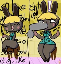 2020 animal_crossing bonbon_(animal_crossing) exclamation fellatio instant_loss_2koma klutzatdusk nintendo oral shortstack sitting spoken_exclamation_mark surprised