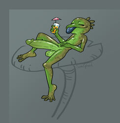 1boy amphibian amphibian_humanoid anthro balls ballsack big_penis blue_tongue chilling closed_eyes cocktail cocktail_umbrella cute dangling_testicles erection fat_cock frog frog_humanoid frog_tongue furry giant_penis green_skin hand_on_belly huge_cock humanoid_penis low_hanging_balls male male_only original_character penis relaxing scrotum shiny_skin smooth_penis smooth_skinned_male solo spots sumghoul testicles tongue tongue_out