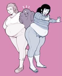 3girls adventure_time alternate_body_type alternate_species ass bbw belly belly_overhang big_ass big_belly breasts female female_focus female_only goth human love_handles lumpy_space_princess marceline midriff milf muffin_top multiple_girls nonude overweight overweight_anthro overweight_female pewbutt princess_bubblegum simple_background thick_thighs tight_clothing tomboy wide_hips