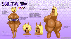 1girls 2021 anthro blonde_hair canine character_sheet cheezy dark-skinned_female dog_ears dog_girl dog_tail dripping dripping_pussy english_text female female_focus female_only huge_areolae huge_ass huge_breasts huge_butt huge_nipples lactating lactation lactation_without_expressing long_hair looking_at_viewer looking_back milk milking purple_eyes short_hair solo solo_female sulta_(cheezy) text thick_ass thick_lips thick_thighs thighs wet wet_pussy