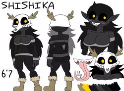 1girls 2021 5_fingers anthro big_ass big_breasts black_hair black_sclera black_skin cute female kaseyla89864725 long_tongue original_character pointy_ears sharp_teeth shishika skull tagme thick_thighs yellow_pupils