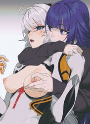 2girls big_breasts honkai_impact honkai_impact_3rd kiana_kaslana multiple_girls nipples raiden_mei tagme tofu_crust yuri