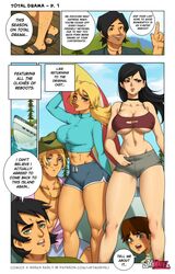 2girls 4boys big_breasts black_hair blonde_hair breasts bridgette_(tdi) brown_hair cartoon_network chris_mclean cleavage clothing cody_(tdi) comic dialogue english english_text female female_focus geoff_(tdi) heather_(tdi) huge_breasts human jay-marvel large_breasts long_hair male nipple_bulge page_1 pale_skin short_hair slutty_outfit speech_bubble text total_drama_island trent_(tdi)