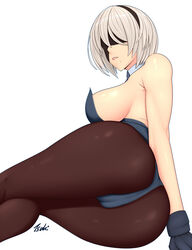 1girls ass black_hairband blindfold breasts female female_focus female_only hairband nier:_automata nier_(series) short_hair solo_female thighs tsuki_riven white_hair yorha_2b