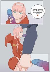 bicarst blowjob cock_on_face darling_in_the_franxx hiro_(darling_in_the_franxx) knot oral spit zero_two_(darling_in_the_franxx)