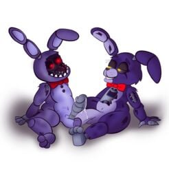 2021 absurd_res alpha_channel animatronic anthro balls big_penis bodily_fluids bonnie_(fnaf) bow_tie duo five_nights_at_freddy's five_nights_at_freddy's_4 fuzefurry genital_fluids genitals hi_res lagomorph machine male male_only mammal metal_penis nightmare_bonnie penis precum robot sitting smile tagme teeth video_games withered_bonnie