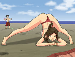 1boy 1girls artist_logo artist_signature ashentrickster avatar_the_last_airbender beach big_ass big_butt bikini bubble_butt female_focus fire_nation fit fit_female gymnastics jack-o_pose medium_breasts nickelodeon swimsuit ty_lee wide_hips zuko