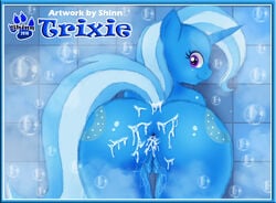 2016 after_anal after_sex all_fours anthro anus ass back_view bathroom bent_over blue_hair blue_skin bubble bubbles cum cum_in_ass cum_inside cutie_mark equine female female_only friendship_is_magic from_behind horn horse indoors inside long_hair looking_at_viewer looking_back multicolored_hair my_little_pony pony presenting purple_eyes pussy pussy_juice shinn shower solo solo_female trixie_(mlp) trixie_lulamoon two_tone_hair uncensored unicorn vaginal_juices vulva wet