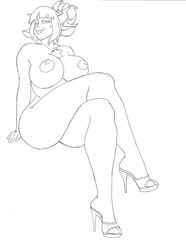 anthro big_breasts bovid breasts caprine clothing demon demon_humanoid drawn female footwear goat goat_lucifer_(helltaker) hair helltaker hi_res high_heels horn humanoid krocialblack looking_at_viewer lucifer_(helltaker) mammal mole_(marking) nipples nude shoes smile solo video_games white_body white_hair white_horn