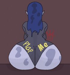 1girls ass ass_focus azura_(bluueygooey) b1uejayy bluueygooey body_writing borrowed_character busty curvy female huge_ass original_character simple_background slime slime_girl text writing writing_on_ass