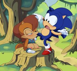 american_sonic anthro archie_comics balls bedroom_eyes blue_body blue_fur blush bodily_fluids boots bottomless breasts brown_body brown_fur brown_hair chipmunk classic_sonic classic_sonic_(universe) clothed clothing duo eulipotyphlan fellatio female footwear forest fur genital_fluids genitals ground_squirrel hair handwear hearlesssoul hedgehog hi_res male male/female mammal mostly_nude narrowed_eyes nipples nude open_mouth oral outside penile penis plant raised_clothing raised_shirt raised_topwear rodent saliva sally_acorn sciurid scut_tail seductive sega sex shirt shoes sonic_(series) sonic_the_hedgehog sonic_the_hedgehog_(archie) sonic_the_hedgehog_(comics) sonic_the_hedgehog_(series) tenshigarden topwear tree