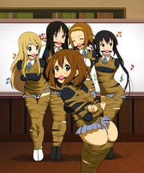 5girls arms_behind_back ass azusa_nakano_(k-on!) ball_gag black_eyes black_hair black_socks blonde_hair blue_eyes bondage breasts brown_eyes brown_hair crotch_rope female female_only gag helpless human k-on! mio_akiyama_(k-on!) multiple_girls panties ritsu_tainaka_(k-on!) rope rope_bondage school_uniform skirt socks tsumugi_kotobuki_(k-on!) uniform white_panties white_socks yui_hirasawa_(k-on!)