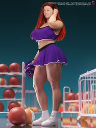 1futa basketball_(ball) bottomless_skirt cheerleader cheerleader_outfit cheerleader_uniform futa_only futanari gradient_hair gym human human_only intersex large_breasts light-skinned_futanari light_skin looking_at_viewer mia_bosnjak pom_poms red_hair self_upload skirt slop_art solo solo_futa voluptuous voluptuous_futanari wide_hips